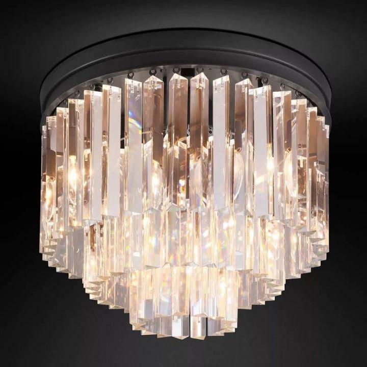 1920s Odeon Crystal Art Deco Round Flushmount 20" - King Lamps