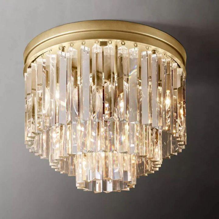 1920s Odeon Crystal Art Deco Round Flushmount 20" - King Lamps
