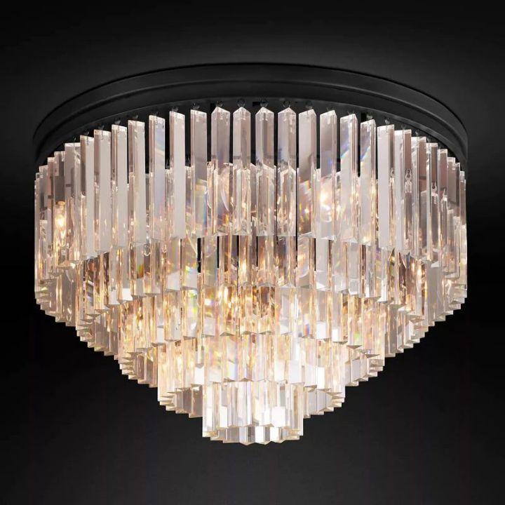 1920s Odeon Crystal Art Deco Round Flushmount 32" - King Lamps