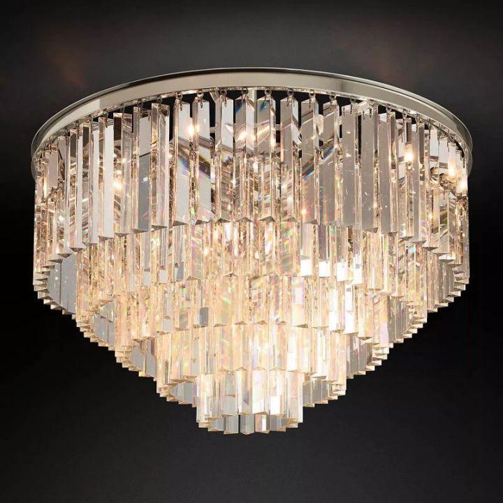 1920s Odeon Crystal Art Deco Round Flushmount 32" - King Lamps