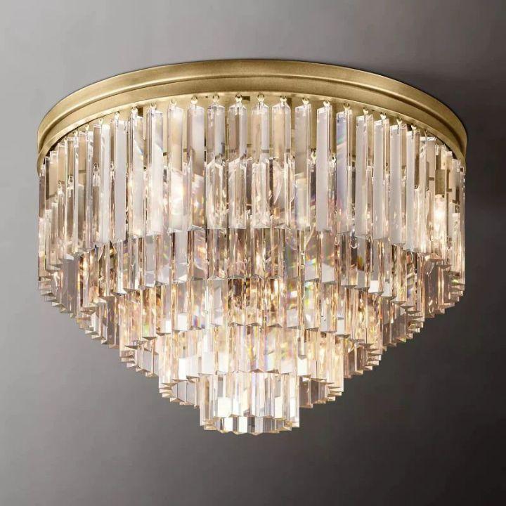 1920s Odeon Crystal Art Deco Round Flushmount 32" - King Lamps
