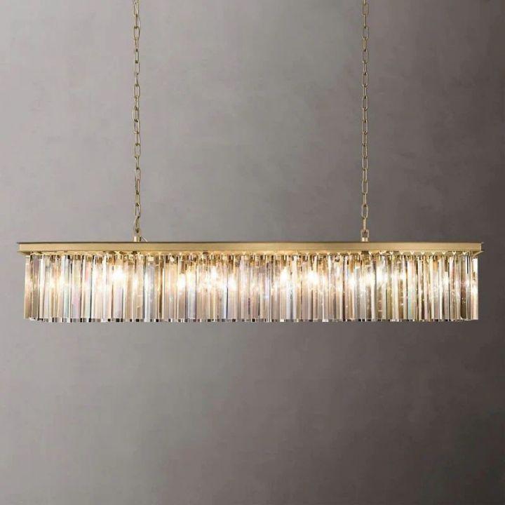 Rhys Crystal Art Deco Single Rectangular Chandelier 49"W/60"W - King Lamps