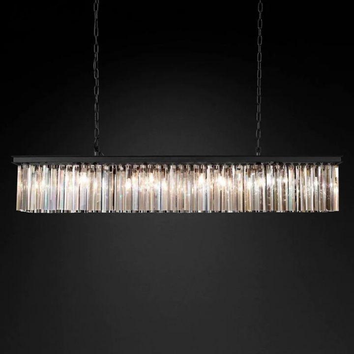 Rhys Crystal Art Deco Single Rectangular Chandelier 49"W/60"W - King Lamps
