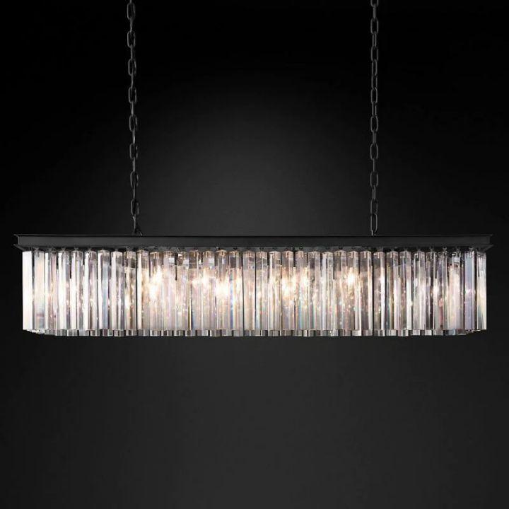 Rhys Crystal Art Deco Single Rectangular Chandelier 49"W/60"W - King Lamps