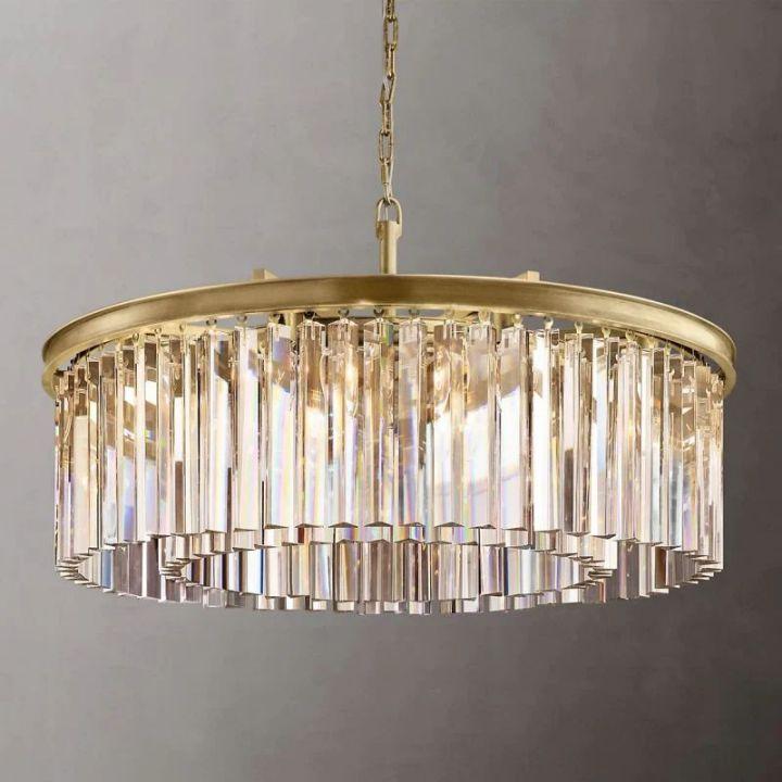 Rhys Crystal Art Deco Single Round Chandelier 32"D/43"D - King Lamps