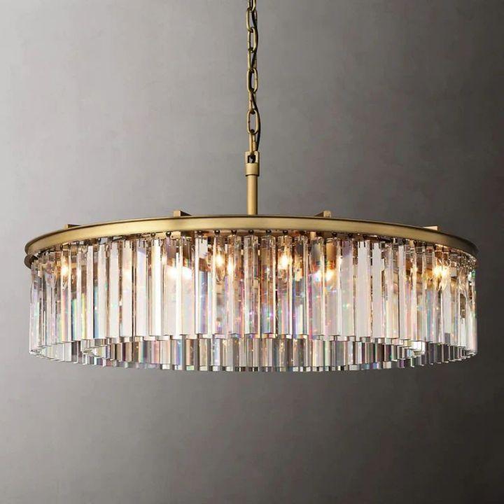 Rhys Crystal Art Deco Single Round Chandelier 32"D/43"D - King Lamps