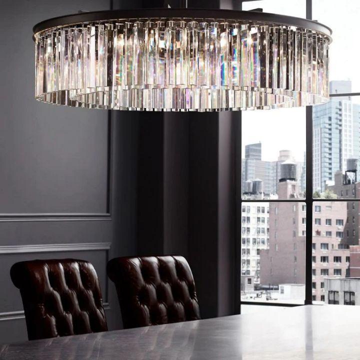Rhys Crystal Art Deco Single Round Chandelier 32"D/43"D - King Lamps