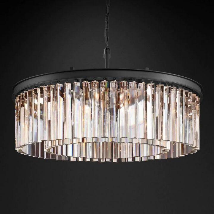 Rhys Crystal Art Deco Single Round Chandelier 32"D/43"D - King Lamps