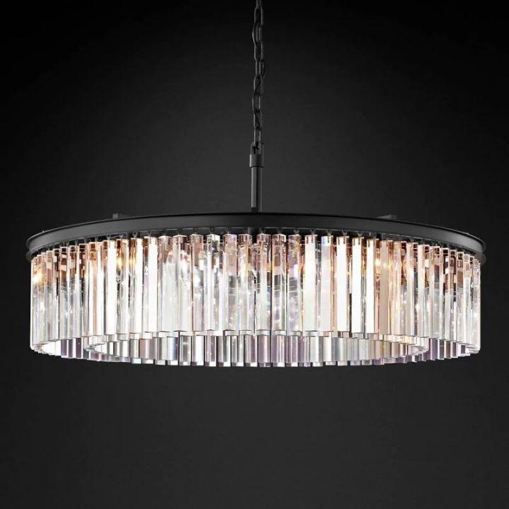 Rhys Crystal Art Deco Single Round Chandelier 32"D/43"D - King Lamps