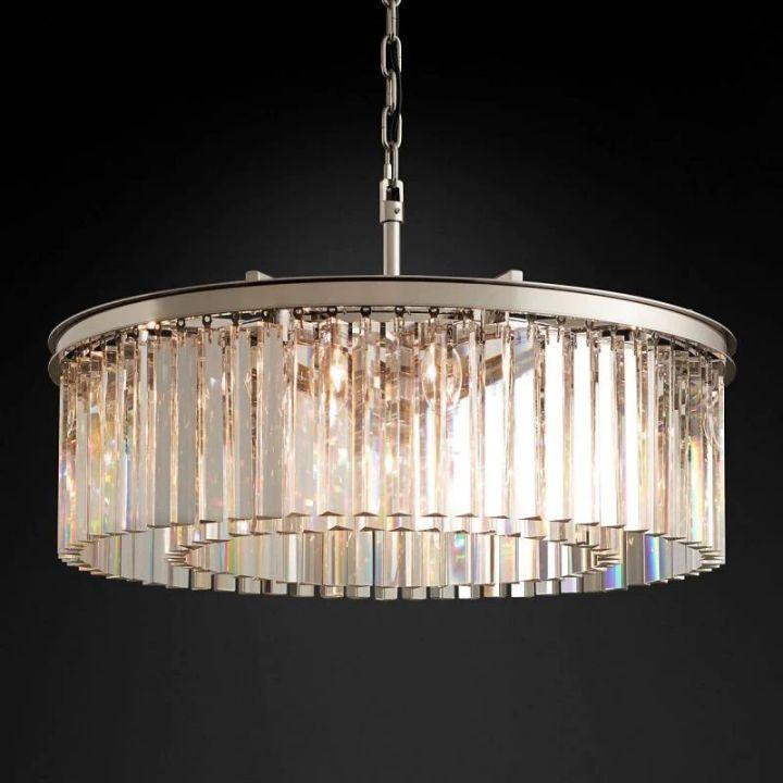 Rhys Crystal Art Deco Single Round Chandelier 32"D/43"D - King Lamps