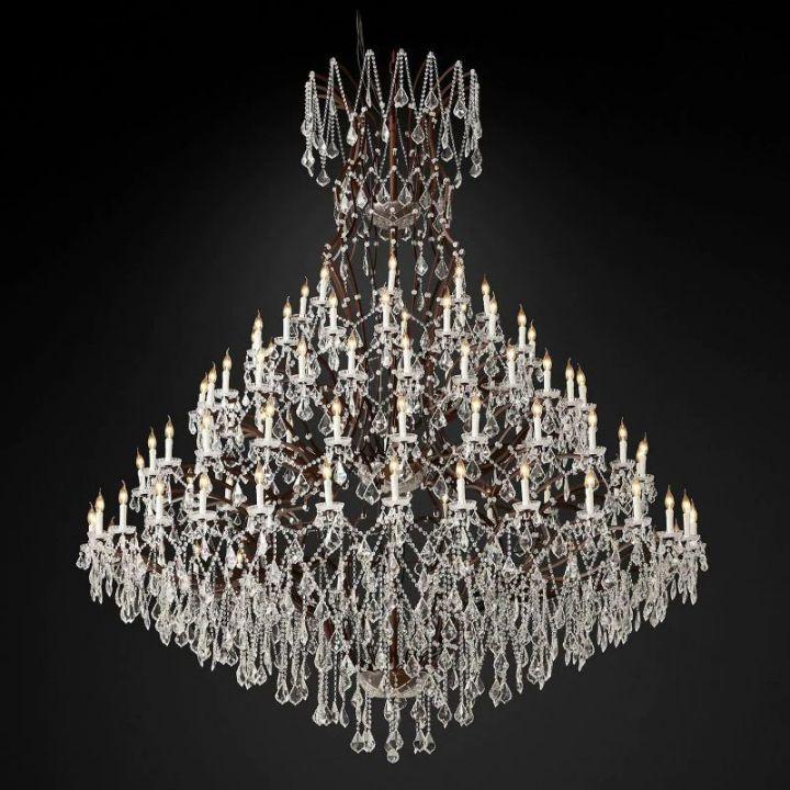 19th C. Rococo Iron & Crystal Round Chandelier 101" - King Lamps