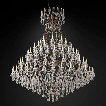 19th C. Rococo Iron & Crystal Round Chandelier 101" - King Lamps