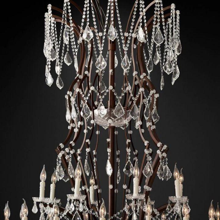 19th C. Rococo Iron & Crystal Round Chandelier 101" - King Lamps