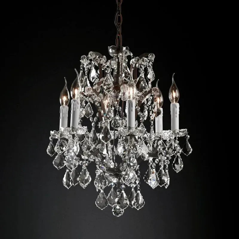19th C. Rococo Iron & Crystal Round Chandelier 18" - King Lamps