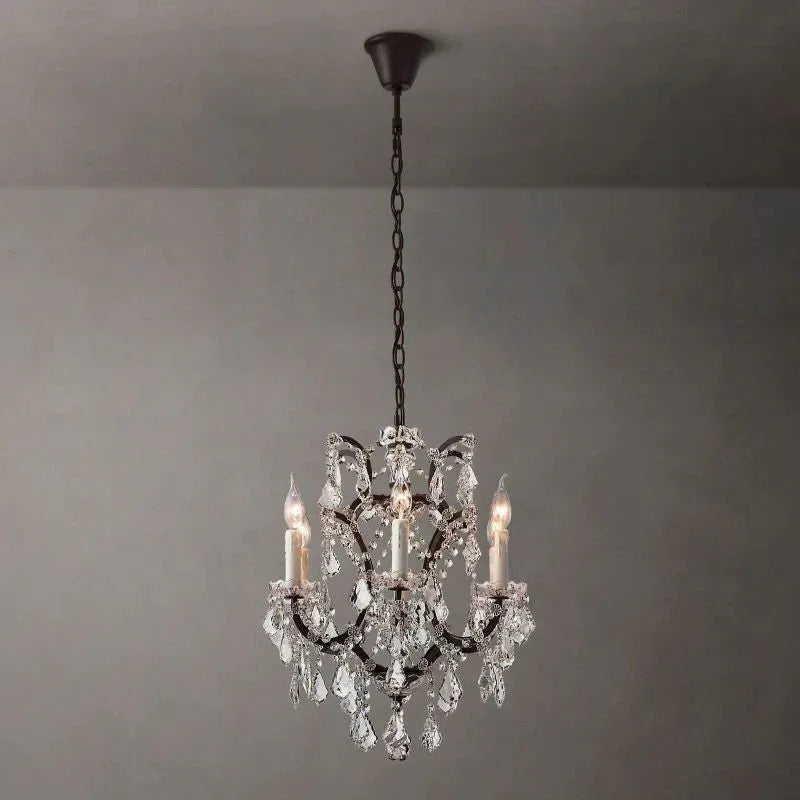 19th C. Rococo Iron & Crystal Round Chandelier 18" - King Lamps