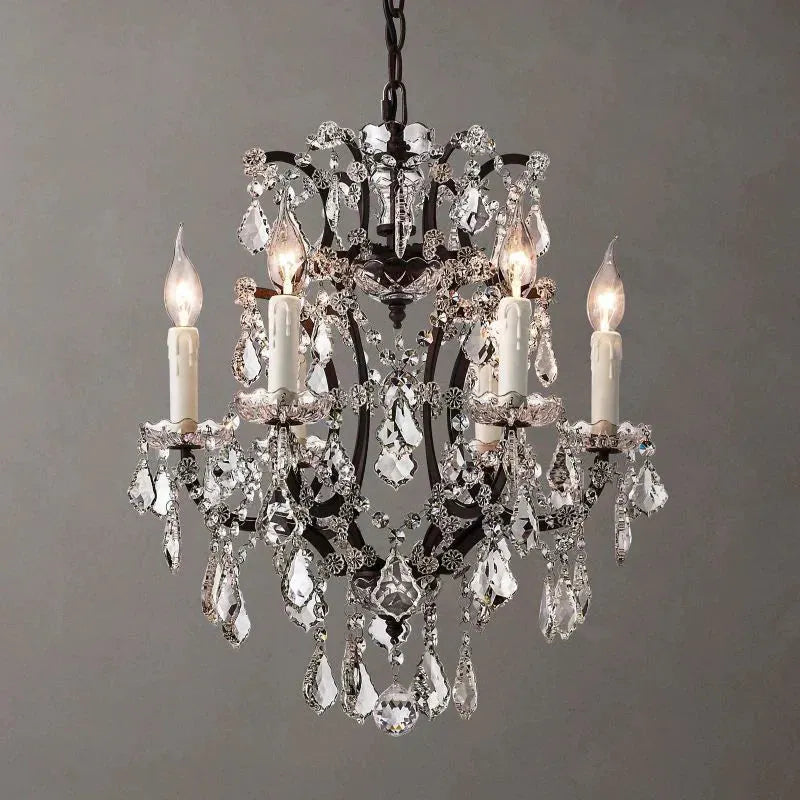 19th C. Rococo Iron & Crystal Round Chandelier 18" - King Lamps