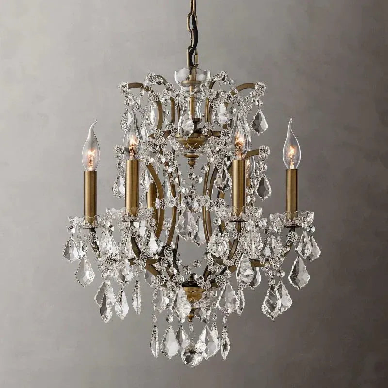 19th C. Rococo Iron & Crystal Round Chandelier 18" - King Lamps