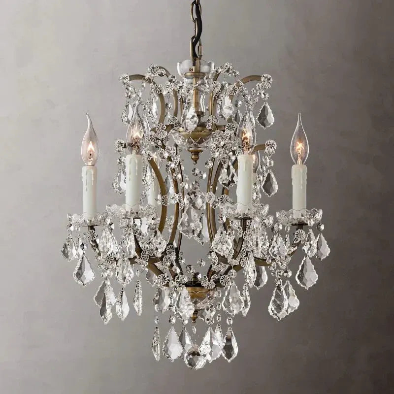 19th C. Rococo Iron & Crystal Round Chandelier 18" - King Lamps