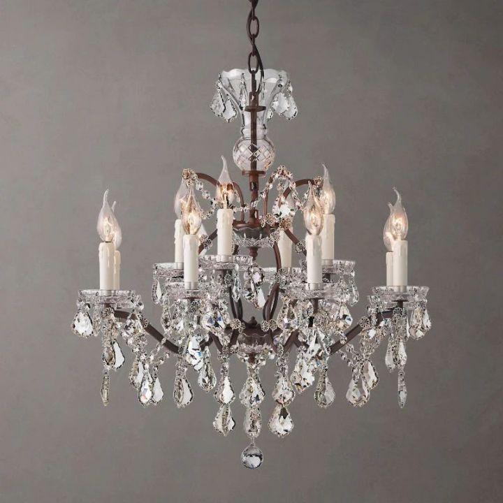 19th C. Rococo Iron & Crystal Round Chandelier 28" - King Lamps