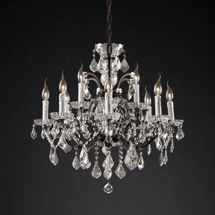 19th C. Rococo Iron & Crystal Round Chandelier 28" - King Lamps