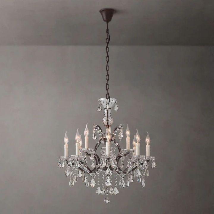 19th C. Rococo Iron & Crystal Round Chandelier 28" - King Lamps