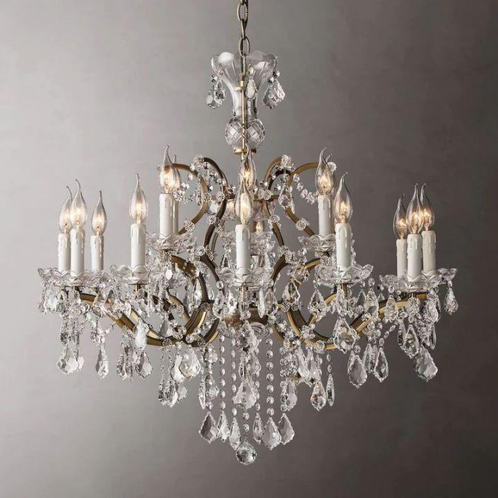 19th C. Rococo Iron & Crystal Round Chandelier 33" - King Lamps
