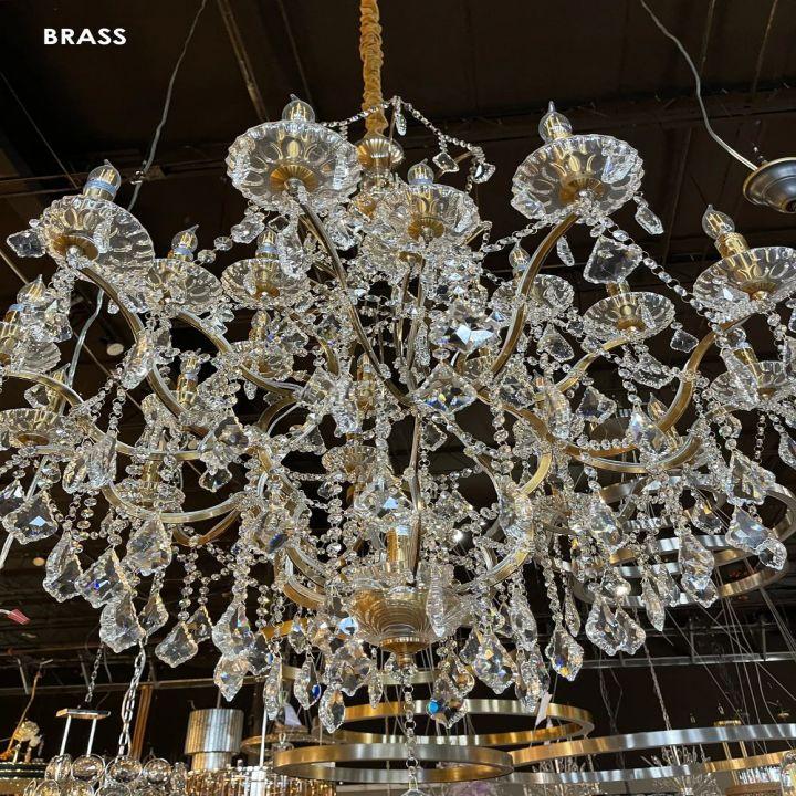 19th C. Rococo Iron & Crystal Round Chandelier 40" - King Lamps