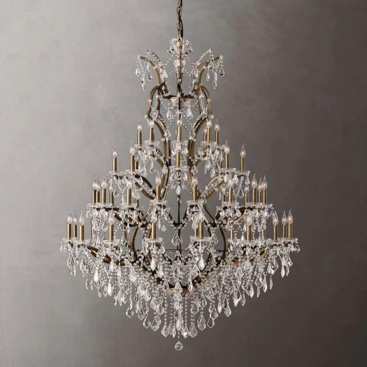 19th C. Rococo Iron & Crystal Round Chandelier 60" - King Lamps