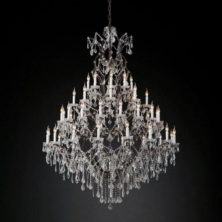 19th C. Rococo Iron & Crystal Round Chandelier 60" - King Lamps