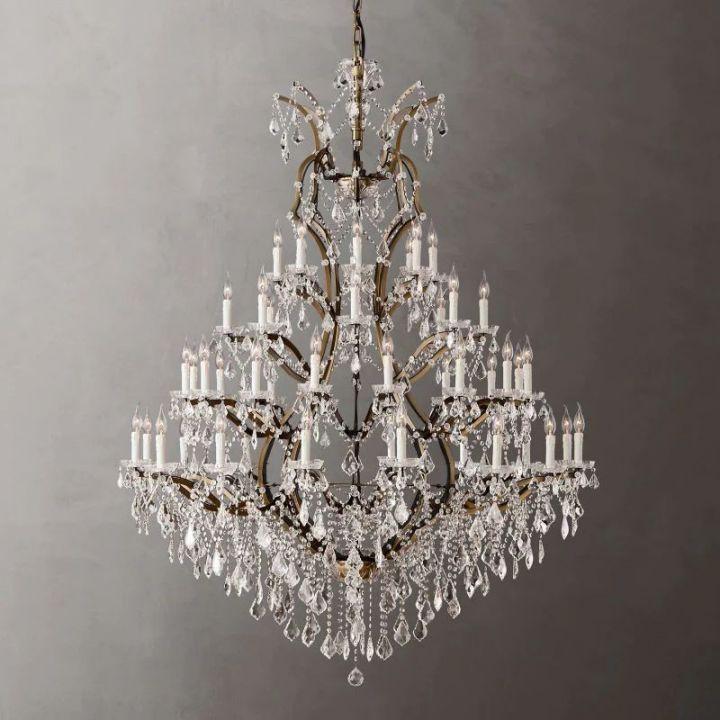 19th C. Rococo Iron & Crystal Round Chandelier 60" - King Lamps