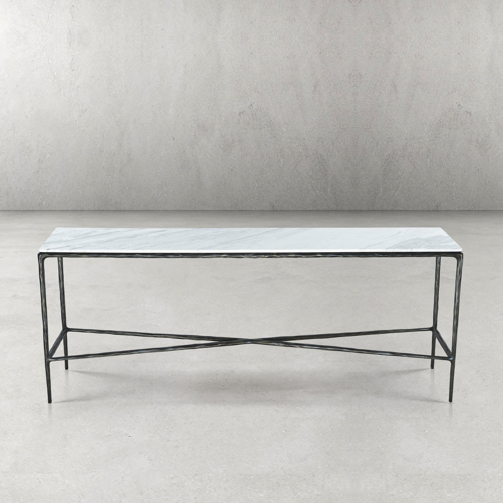 Thaddeus Forged Iron Rectangle Marble Console Table 60" 72" - King Lamps