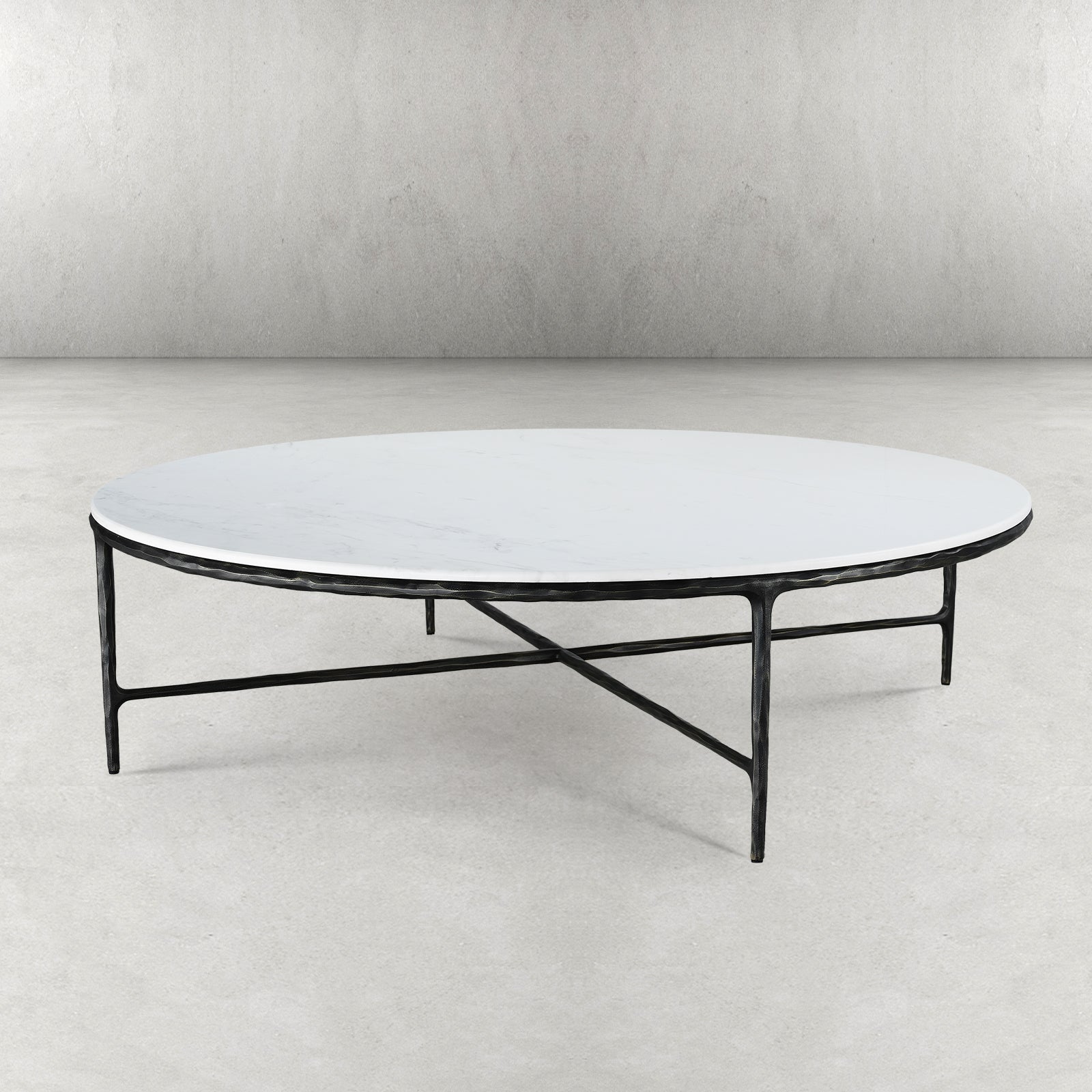 Thaddeus Forged Iron Marble Round Coffee Table 36" 55" - King Lamps