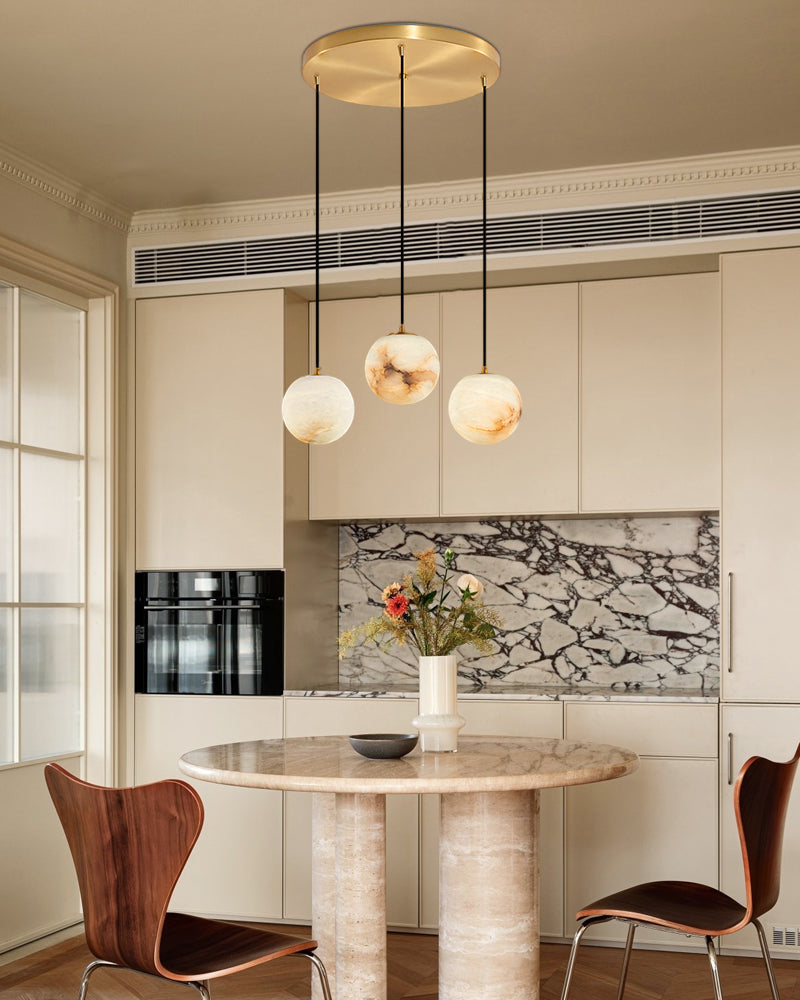 Alabaster Round Pendant Lamp with Cluster Ceiling Design for Stair Villa