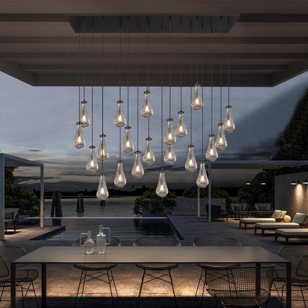 Rain Modern Rectangular Glass Chandelier 72" - King Lamps