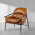Thaddeus Forged Iron Brown Leather Accent Chairs - King Lamps