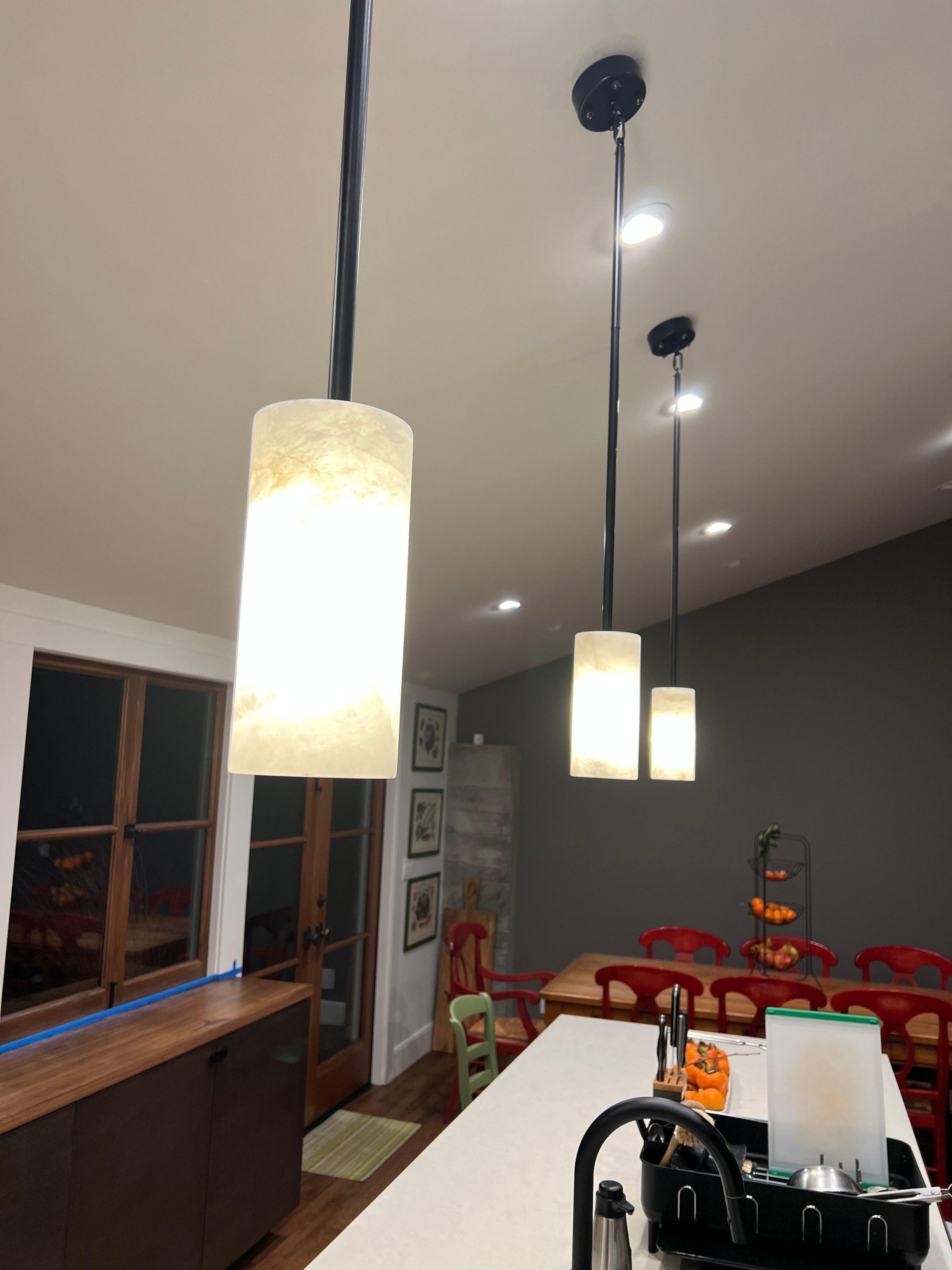 Hand Carved Alabaster Cylinder Pendent - King Lamps