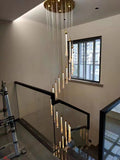 Foyer Glass Drops Pendant Chandelier Spiral Staircase High Ceiling Light Fixture In Gold Finish-King Lamps