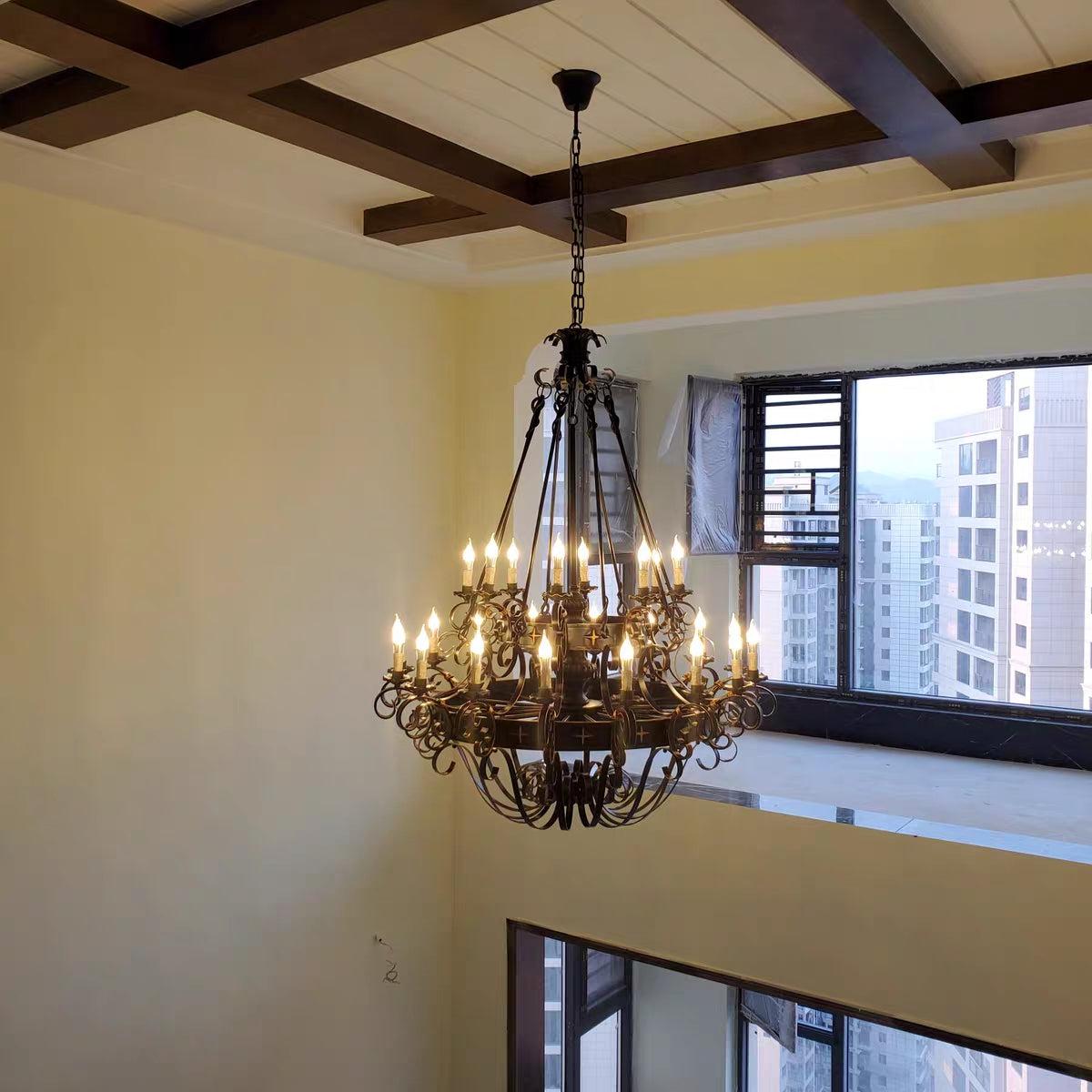 Vintage Iron Simple Candle Art Chandelier for Living Room / Villa / Stairs - King Lamps