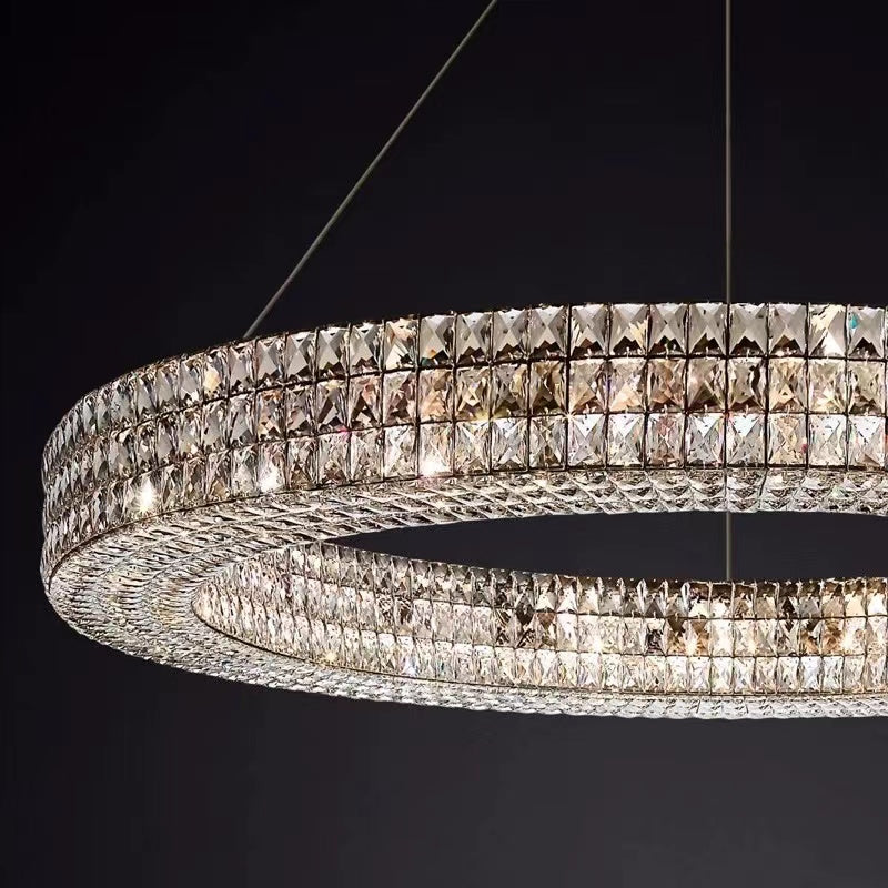 Oversized Modern Ring Pendant Light/Round Crystal Chandelier for Living/Dining Room/Bedroom-King Lamps