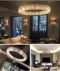 Oversized Modern Ring Pendant Light/Round Crystal Chandelier for Living/Dining Room/Bedroom-King Lamps