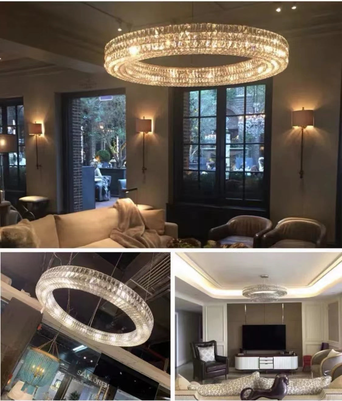 Oversized Modern Ring Pendant Light/Round Crystal Chandelier for Living/Dining Room/Bedroom-King Lamps