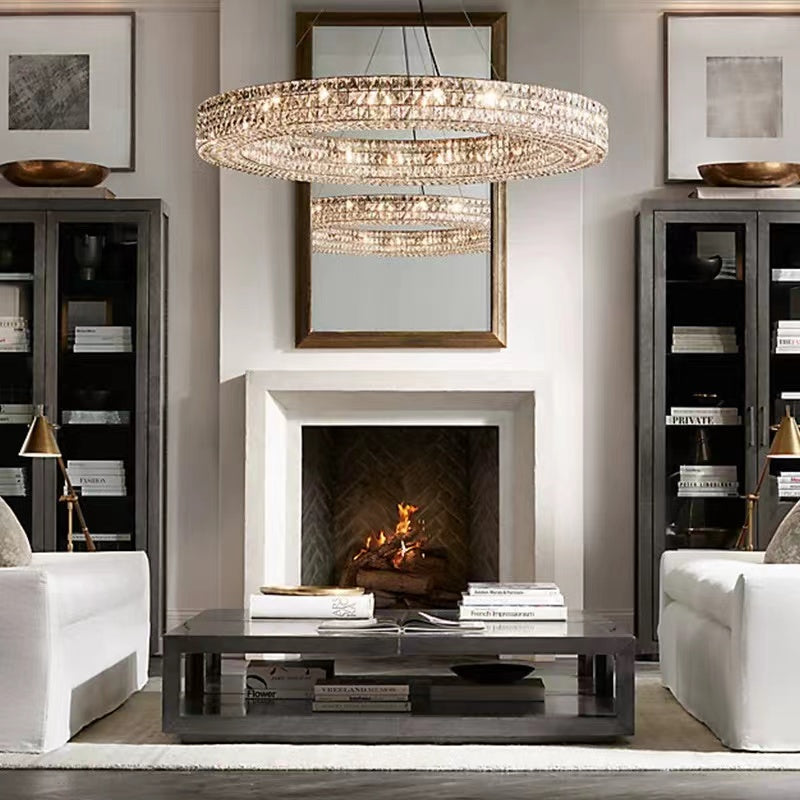 Oversized Modern Ring Pendant Light/Round Crystal Chandelier for Living/Dining Room/Bedroom-King Lamps