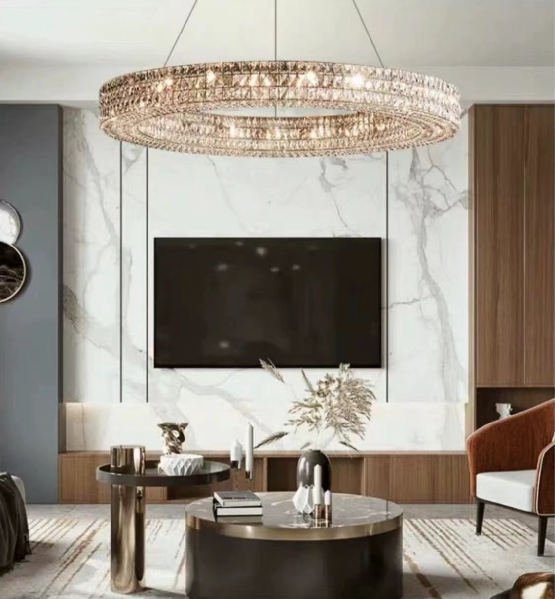 Oversized Modern Ring Pendant Light/Round Crystal Chandelier for Living/Dining Room/Bedroom-King Lamps
