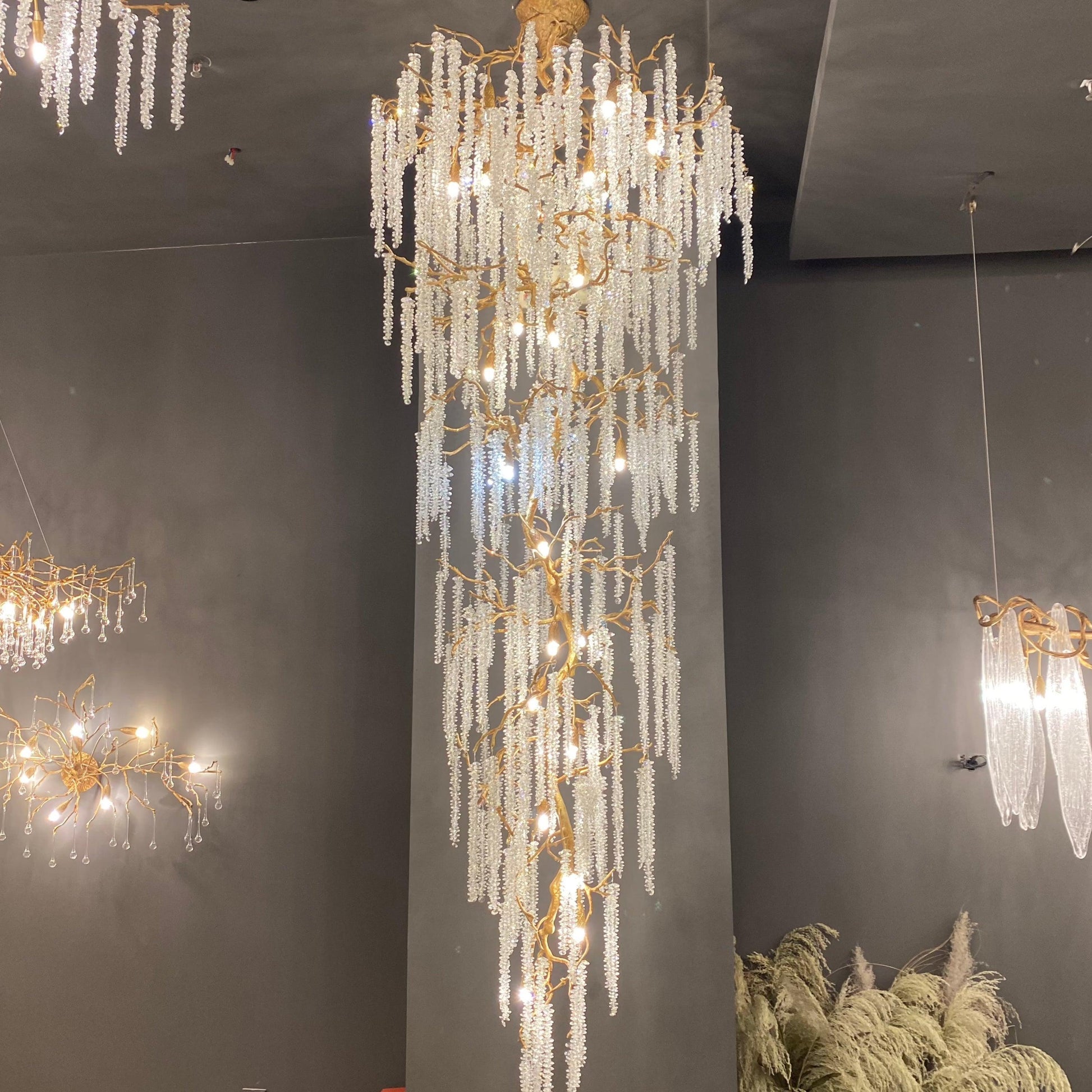 Extra Large Crystal Icicle Tree Branch Chandelier for Staircase/Hallway - King Lamps