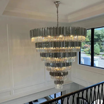 Extra Large Round Cone Tiered Crystal Chandelier for Foyer/Enterway/Living Room - King Lamps