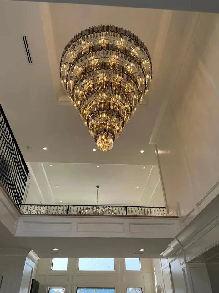 Extra Large Round Cone Tiered Crystal Chandelier for Foyer/Enterway/Living Room - King Lamps