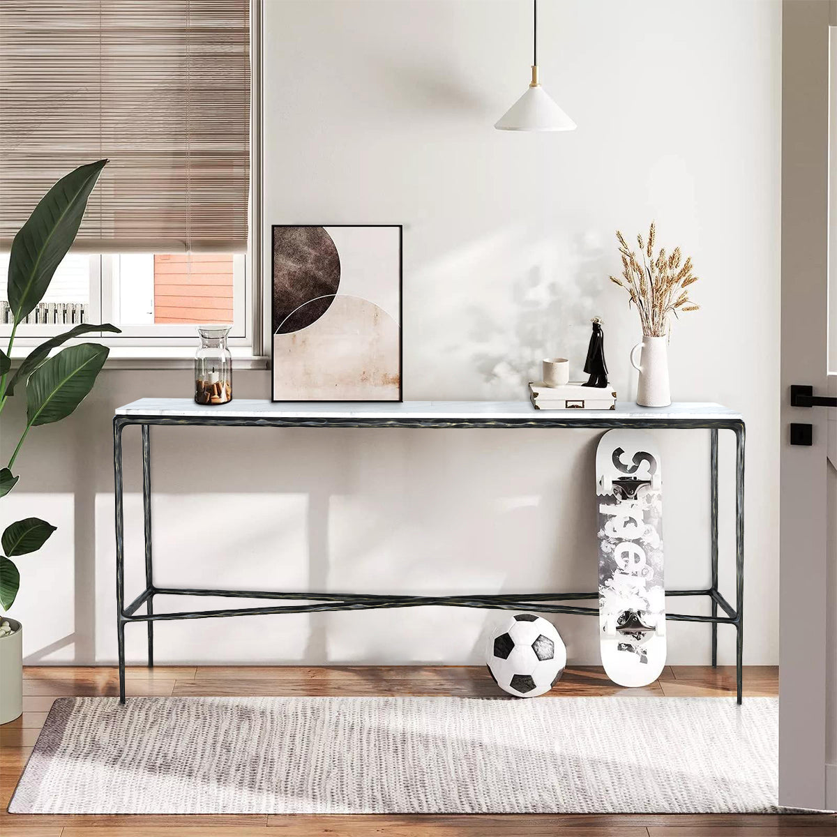 Thaddeus Forged Iron Rectangle Marble Console Table 60" 72" - King Lamps