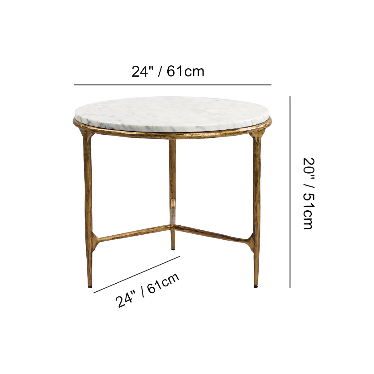 Thaddeus Forged Iron Marble Round Side Table 3 Table Leg 24"D - King Lamps