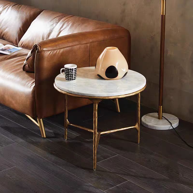 Thaddeus Forged Iron Marble Round Side Table 3 Table Leg 24"D - King Lamps