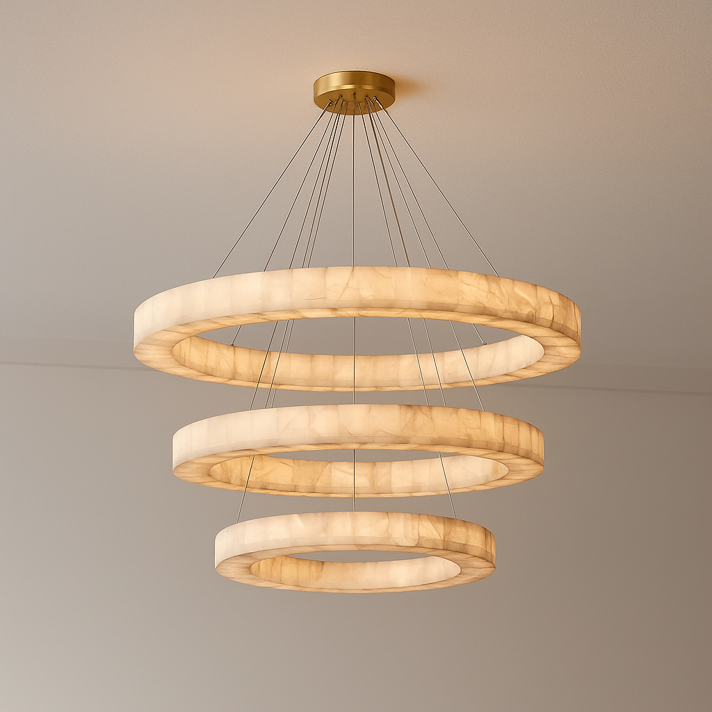 OLYRA 3-TIER ROUND ALABASTER CHANDELIER 39" 47" 59"D